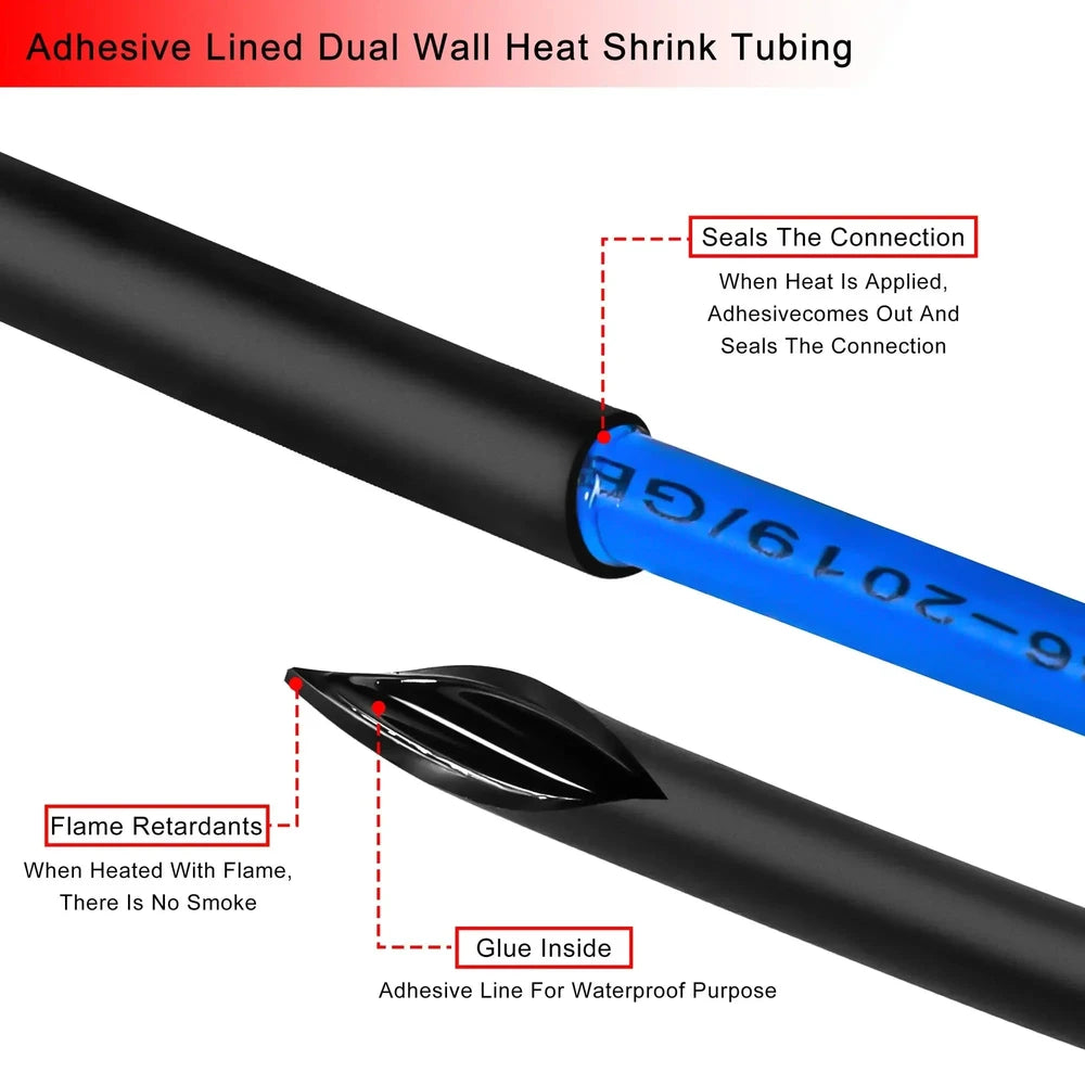 Dual Wall Heat Shrink Tubing Kit - Waterproof Cable Protection & Insulation