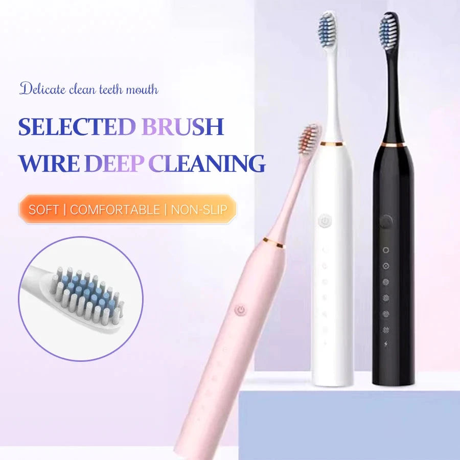 Electric Ultrasonic Toothbrush, 6-Speed USB Rechargeable, Waterproof