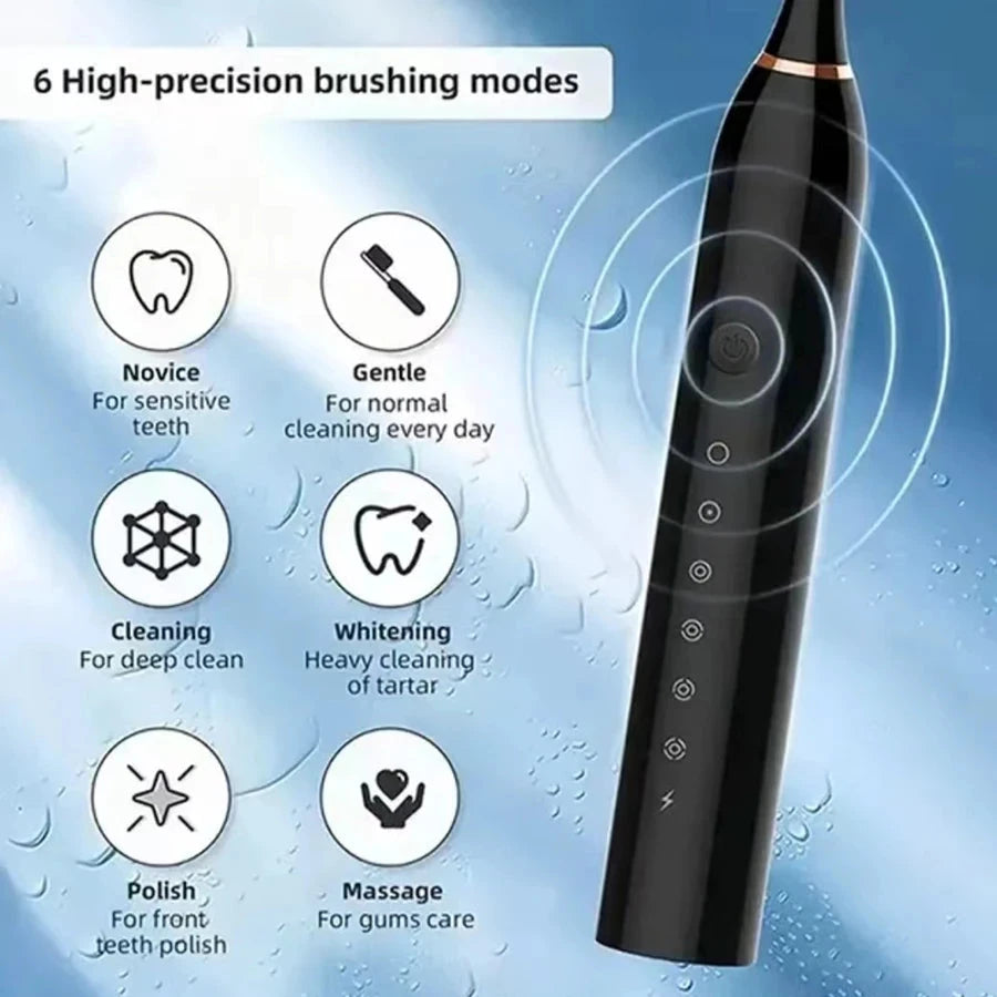 Electric Ultrasonic Toothbrush, 6-Speed USB Rechargeable, Waterproof