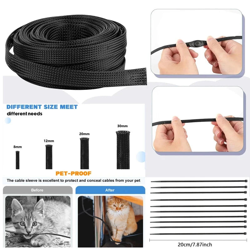 Expandable Braided Cable Sleeving - Wire Loom for TV, PC & Home Theater