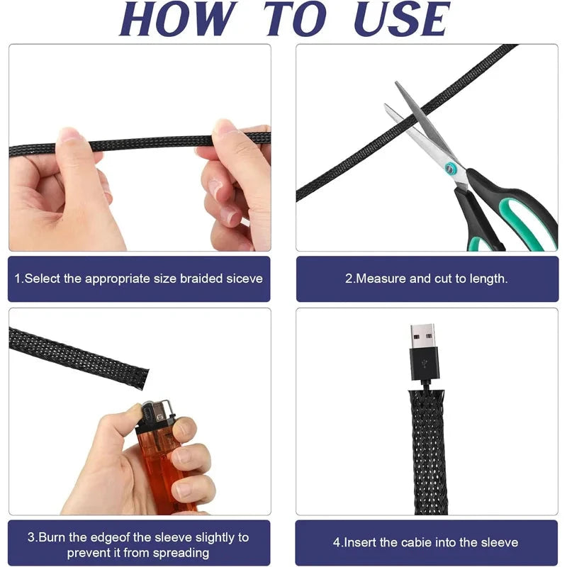 Expandable Braided Cable Sleeving - Wire Loom for TV, PC & Home Theater