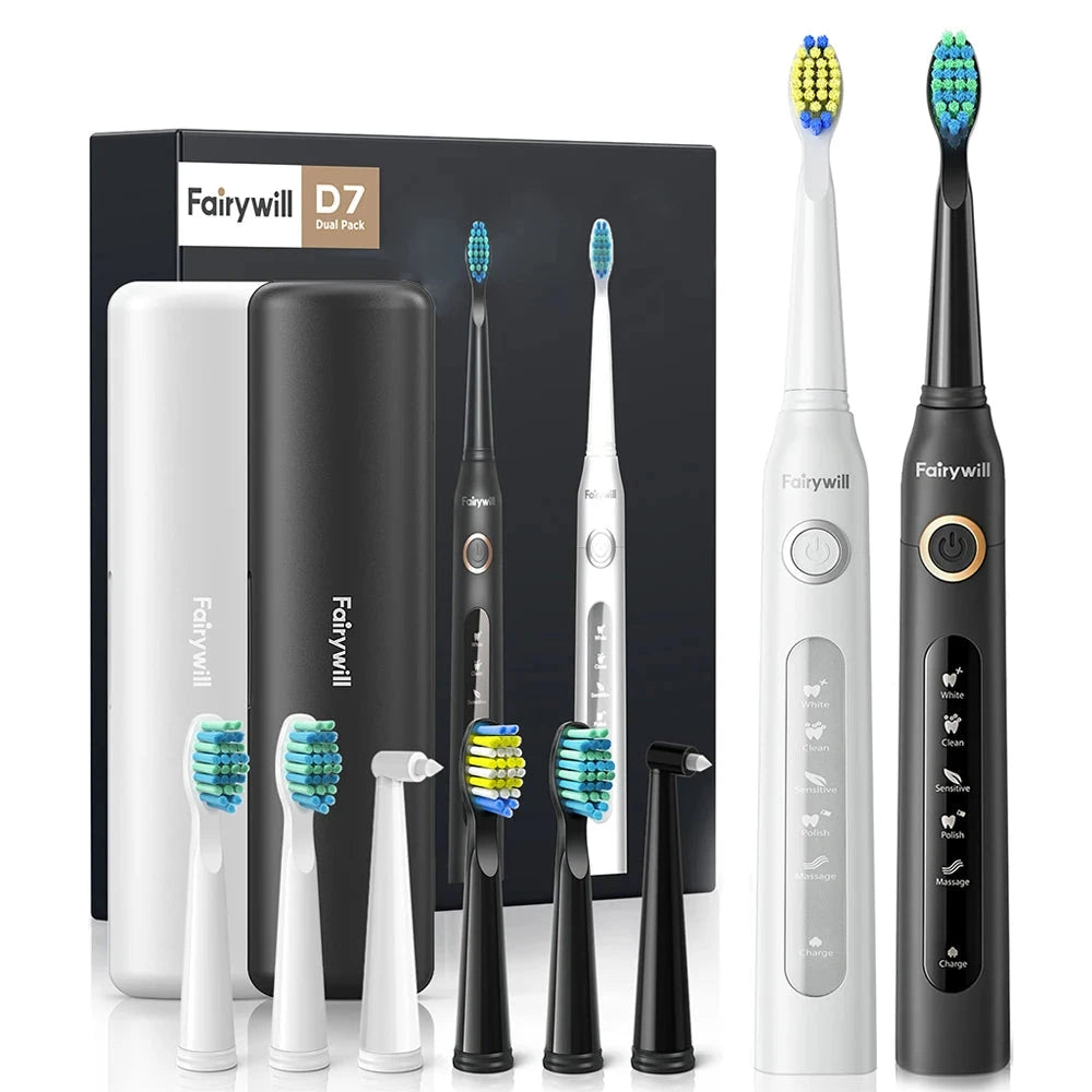 Fairywill Sonic Electric Toothbrush Set - USB Rechargeable, 5 Modes