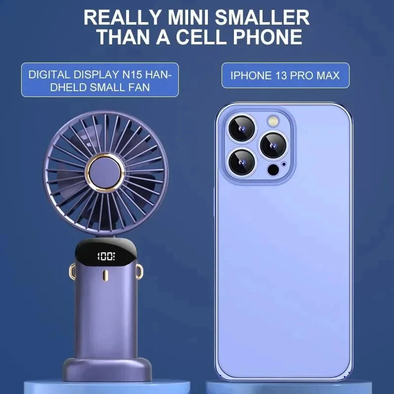 Foldable Neck & Handheld Fan with LED Display, 5-Speed USB