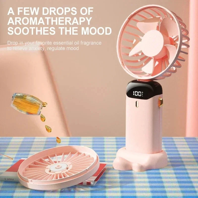Foldable Neck & Handheld Fan with LED Display, 5-Speed USB