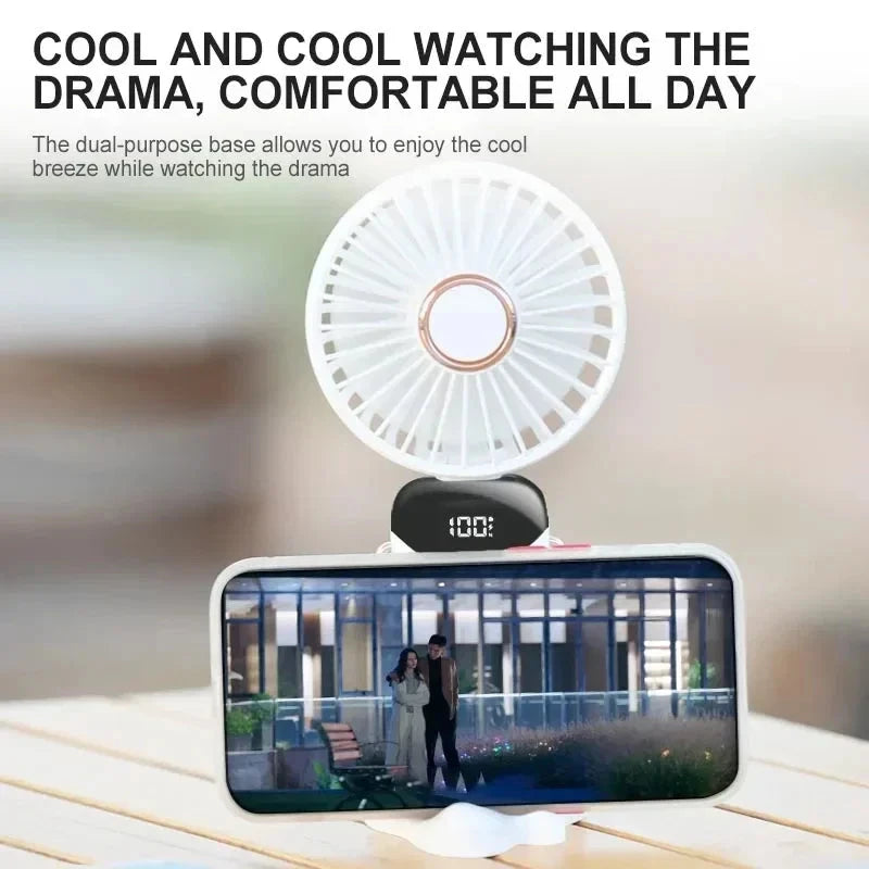 Handheld & Neck Fan - 5-Speed, Phone Stand, 1800mAh Battery