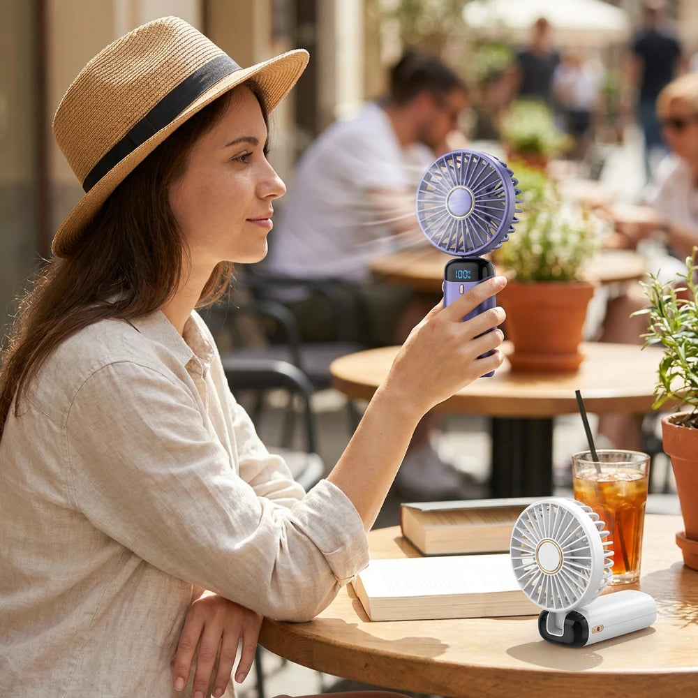 Handheld & Neck Fan - 5-Speed, Phone Stand, 1800mAh Battery