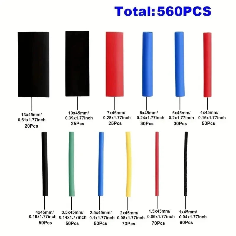 Heat Shrink Tubing Set, 2:1 Ratio, Multicolor Sleeves for Wire Repair