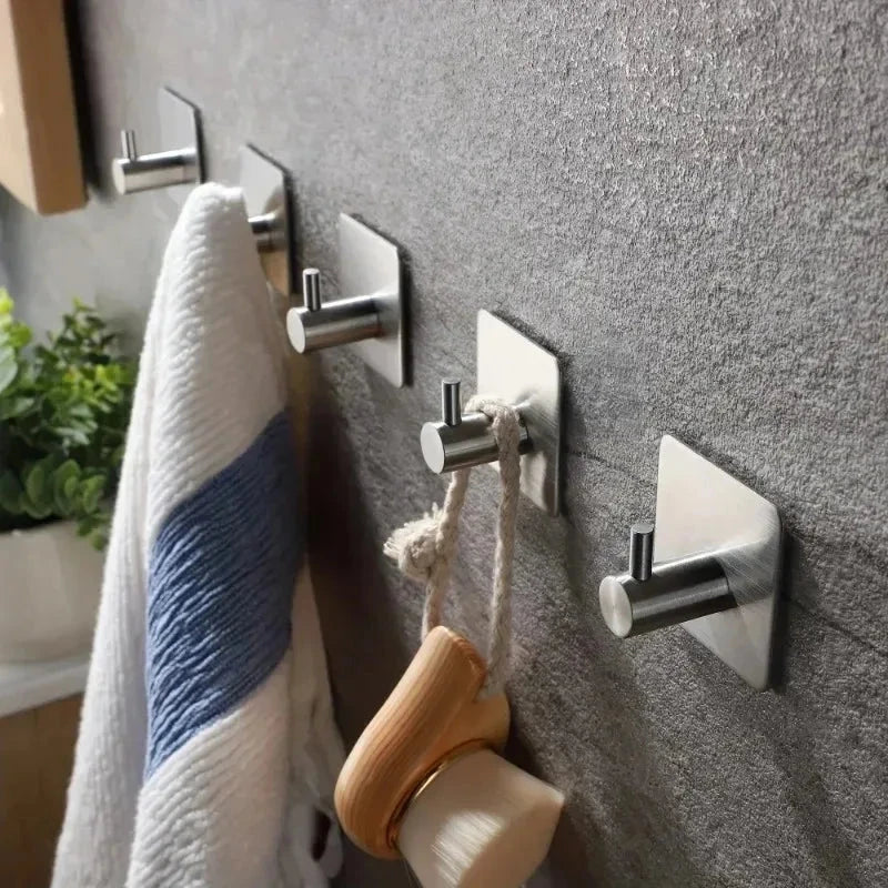 Heavy-Duty Adhesive Wall Hooks - Waterproof Stainless Steel