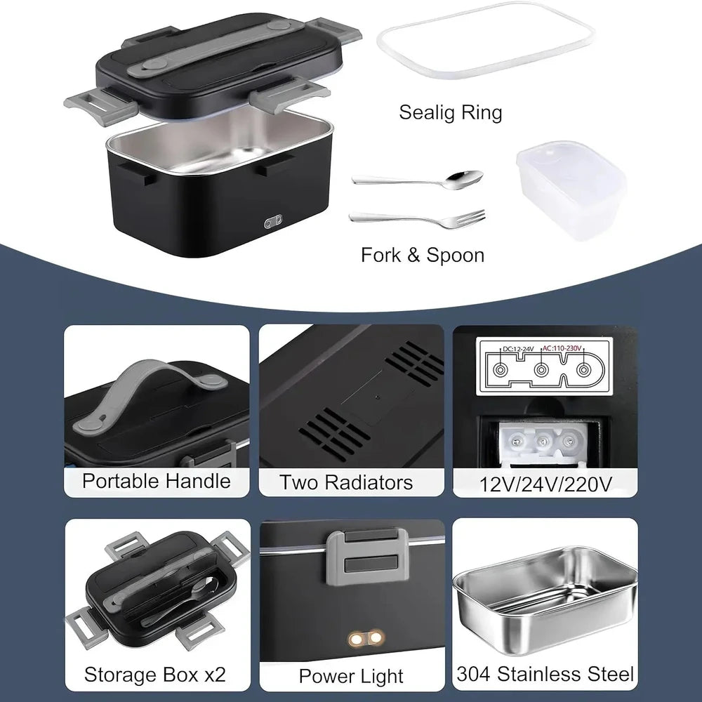 HOMEFISH Electric Heating Lunch Box - Car & Home Use, 75W Fast Heat