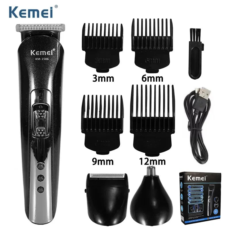 Kemei 3-in-1 Electric Hair Clipper & Nose Trimmer, USB Charging