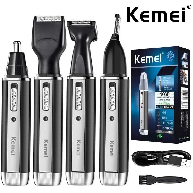Kemei 4-in-1 Grooming Trimmer - Rechargeable Nose, Ear &amp; Beard Set