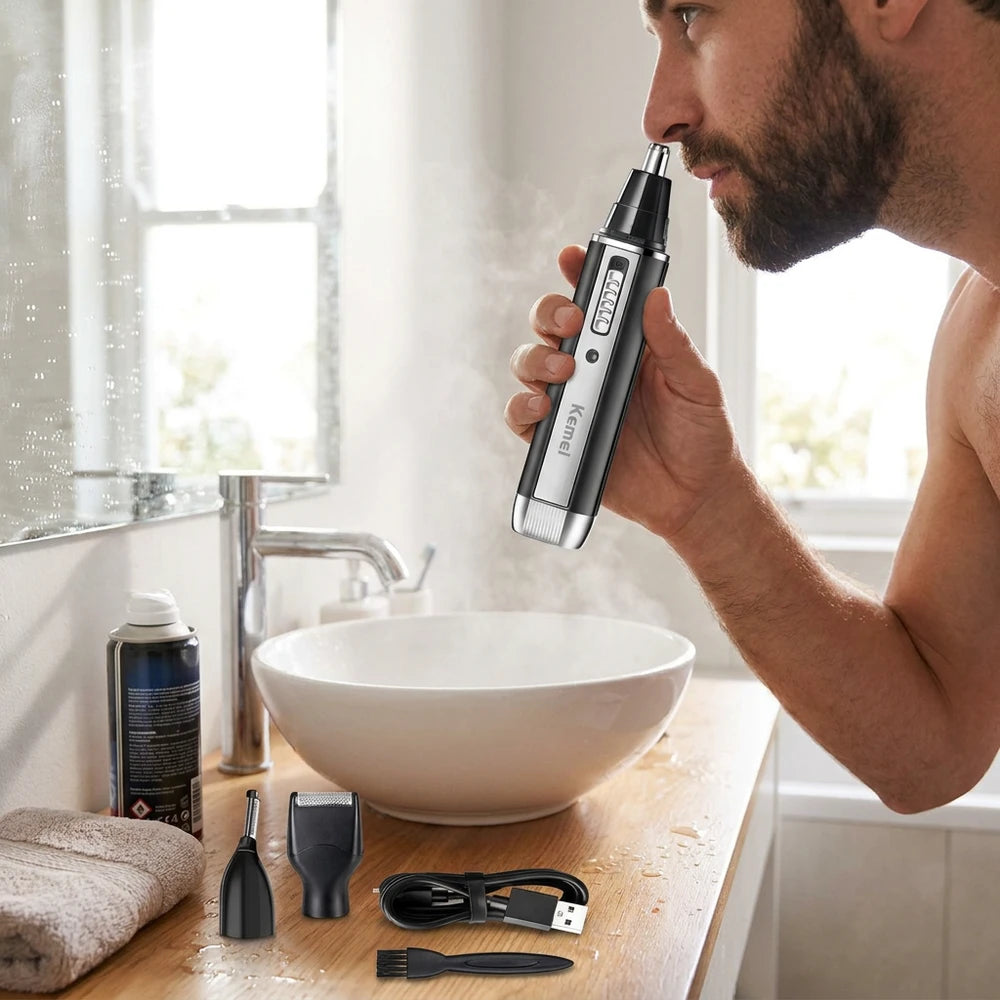 Kemei 4-in-1 Grooming Trimmer - Rechargeable Nose, Ear &amp; Beard Set