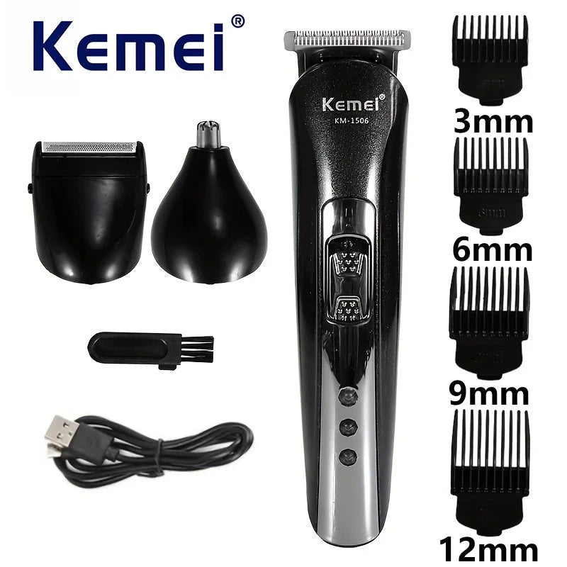 Kemei KM-1506 3-in-1 USB Rechargeable Electric Shaver & Nose Trimmer