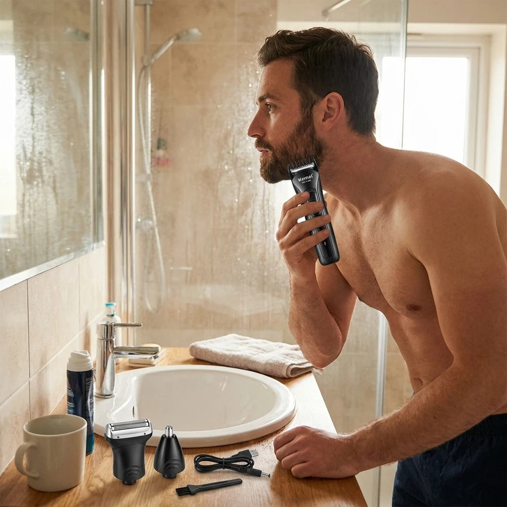 Kemei KM-1506 3-in-1 USB Rechargeable Electric Shaver & Nose Trimmer