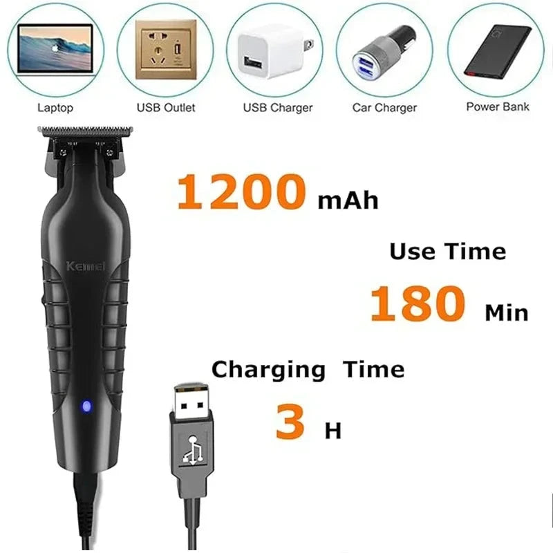 Kemei KM-2299 Cordless USB Rechargeable Hair Clipper for Barbers