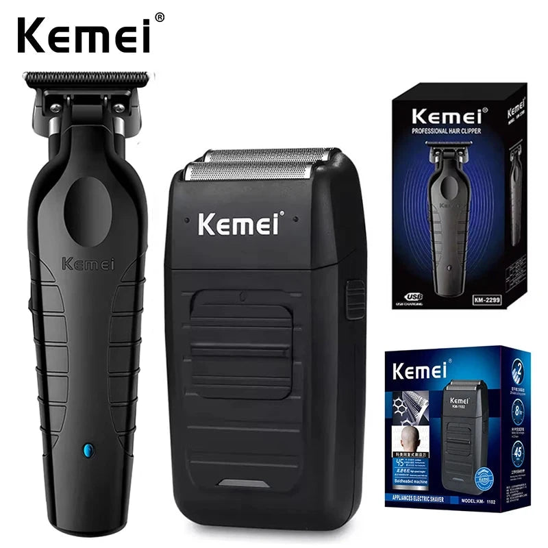 Kemei Professional USB Hair Clipper Kit - KM-2299 & KM-1102 Barber Set
