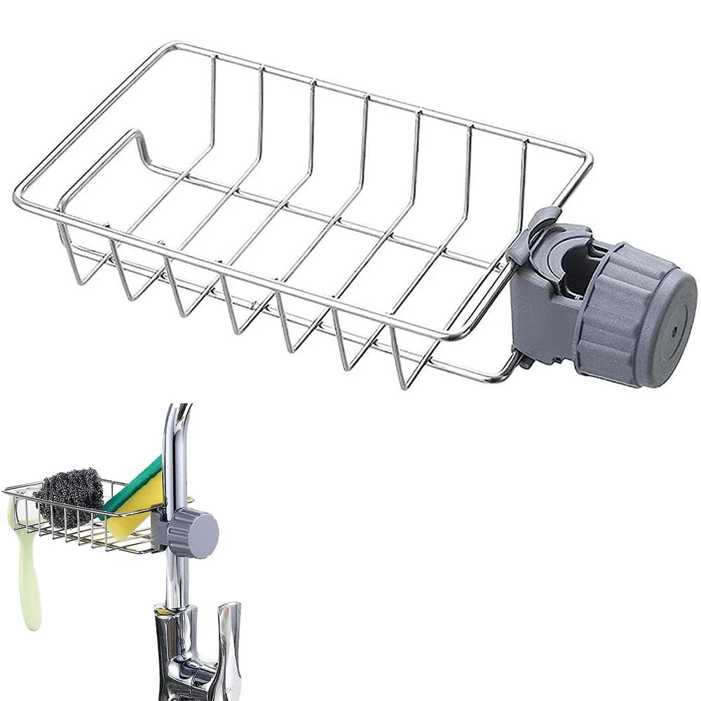 Kitchen Sink Faucet Sponge & Soap Holder Rack – Drain Organizer