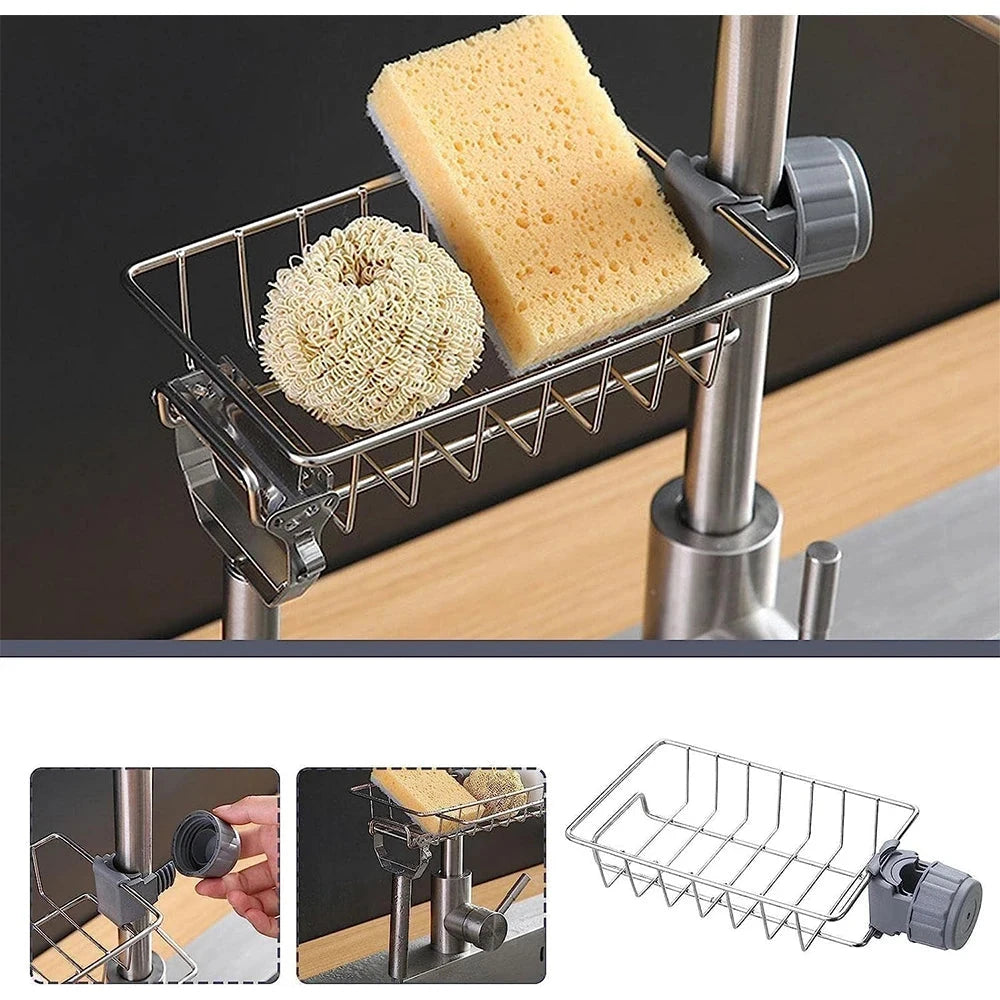 Kitchen Sink Faucet Sponge & Soap Holder Rack – Drain Organizer