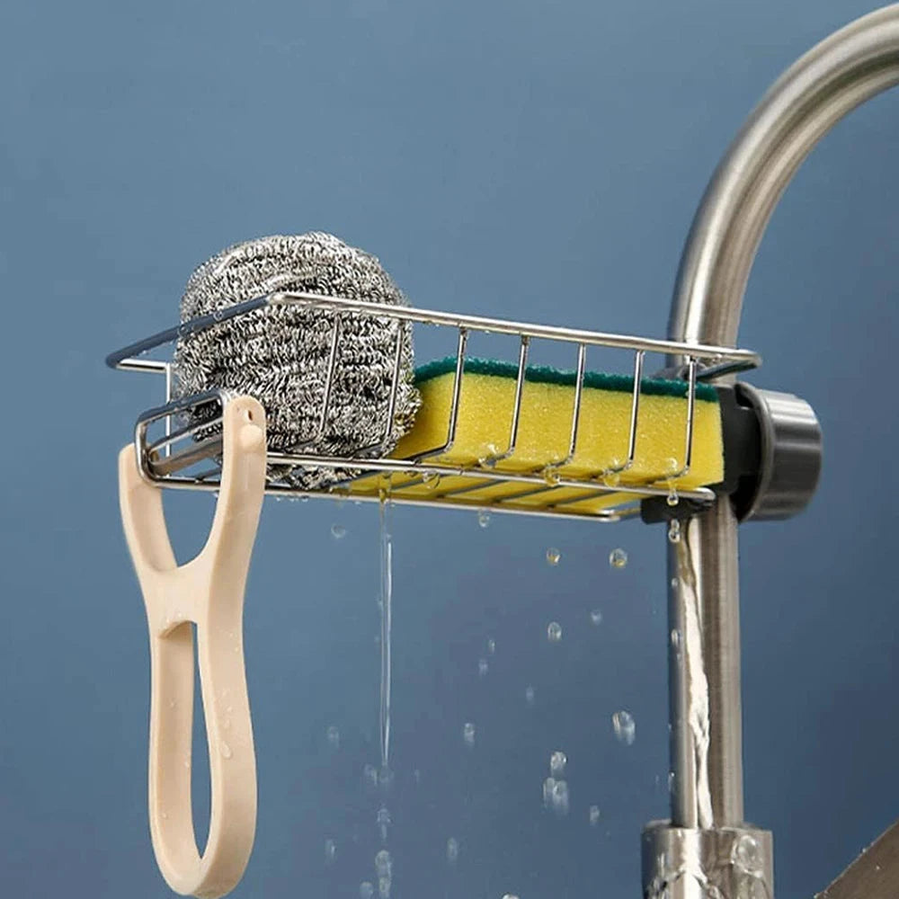 Kitchen Sink Faucet Sponge & Soap Holder Rack – Drain Organizer