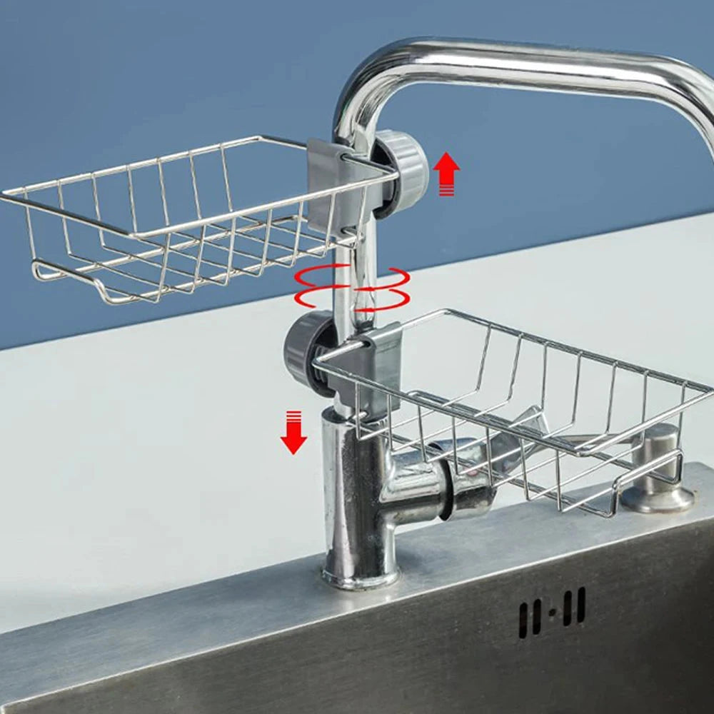 Kitchen Sink Faucet Sponge & Soap Holder Rack – Drain Organizer