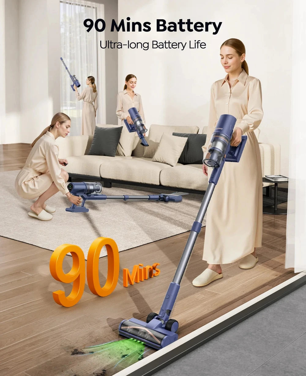 Laresar V11 75000PA Cordless Vacuum, 90-Min Runtime