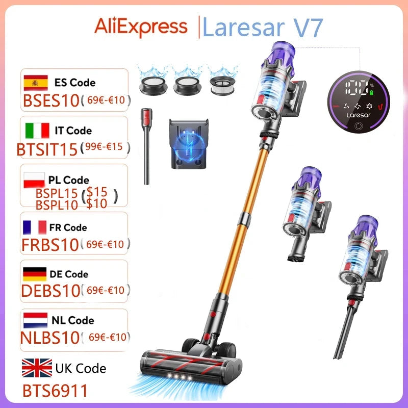 Laresar V7 Cordless Vacuum Cleaner - 50000Pa Suction, Handheld