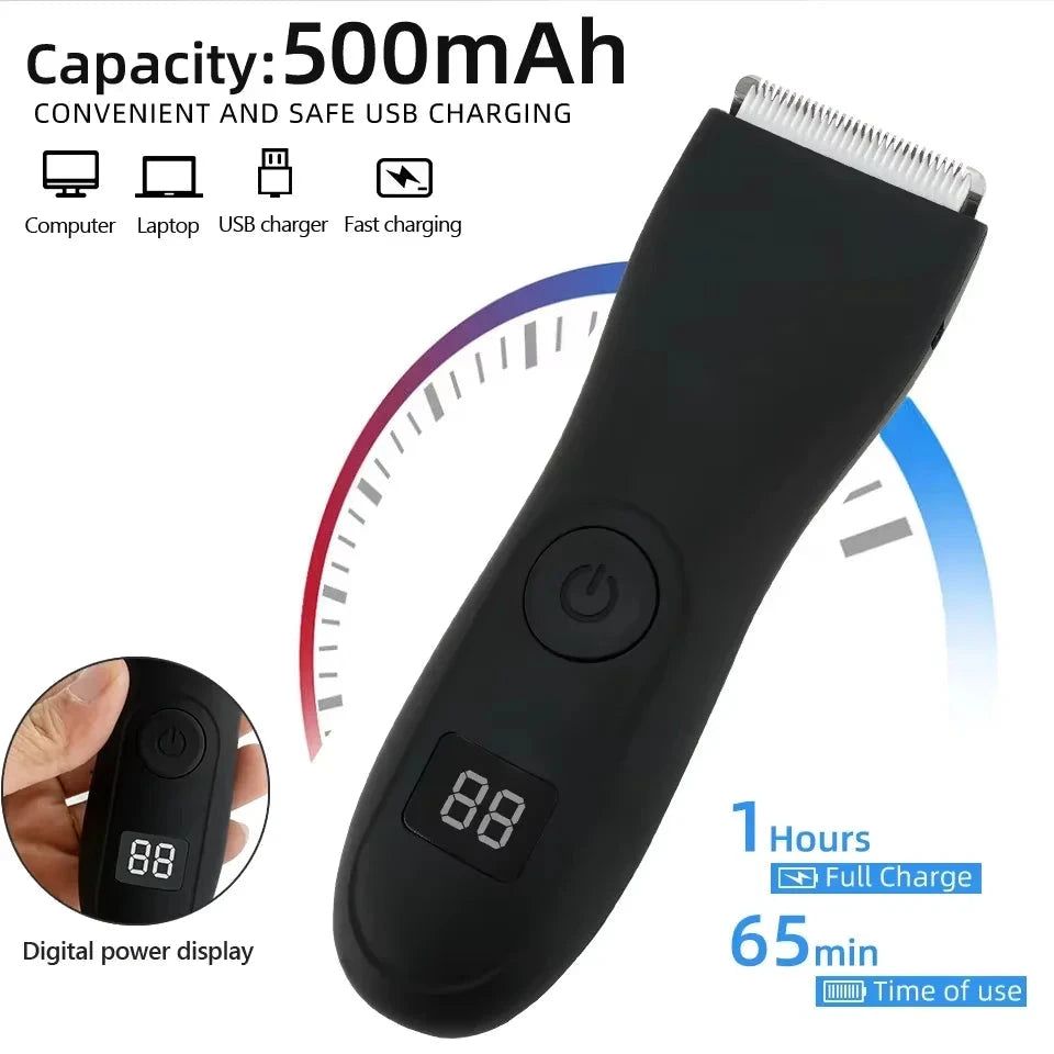 Men's Waterproof Body Hair Trimmer - Ceramic Blade Groin & Body Groomer