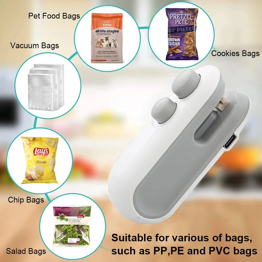 Mini Handheld Bag Sealer - Rechargeable Heat Sealing Machine for Food
