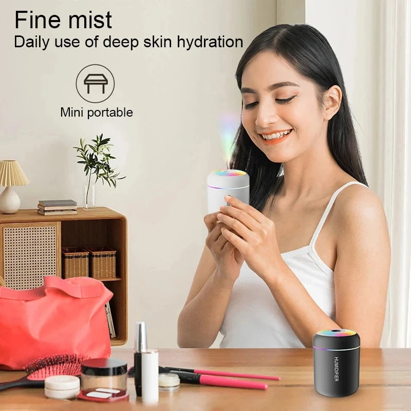 Mini USB Humidifier & Aroma Diffuser - Quiet Cool Mist, LED Light