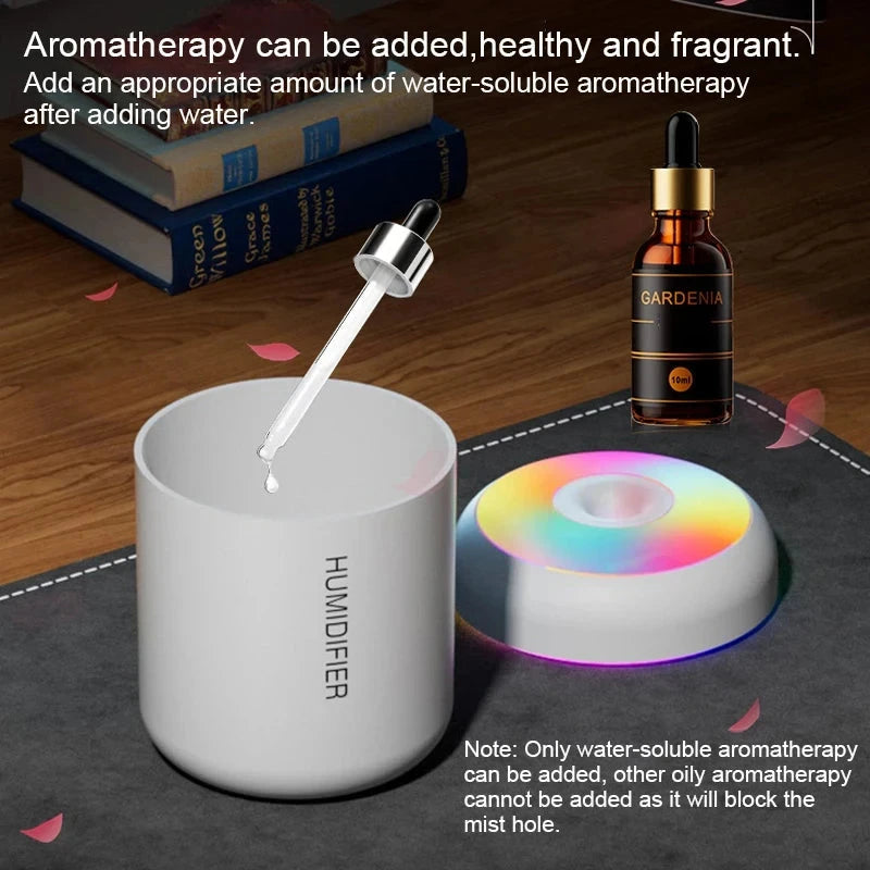 Mini USB Humidifier & Aroma Diffuser - Quiet Cool Mist, LED Light