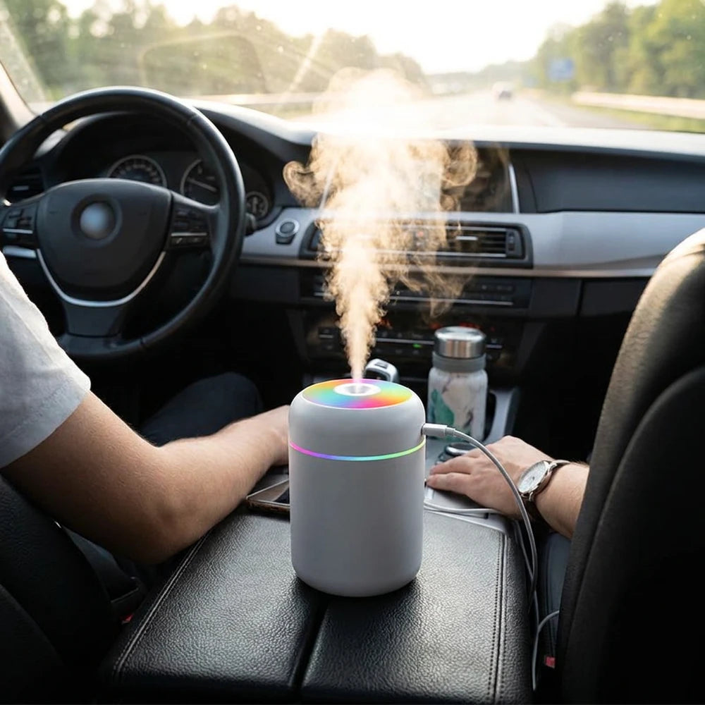 Mini USB Humidifier & Aroma Diffuser - Quiet Cool Mist, LED Light