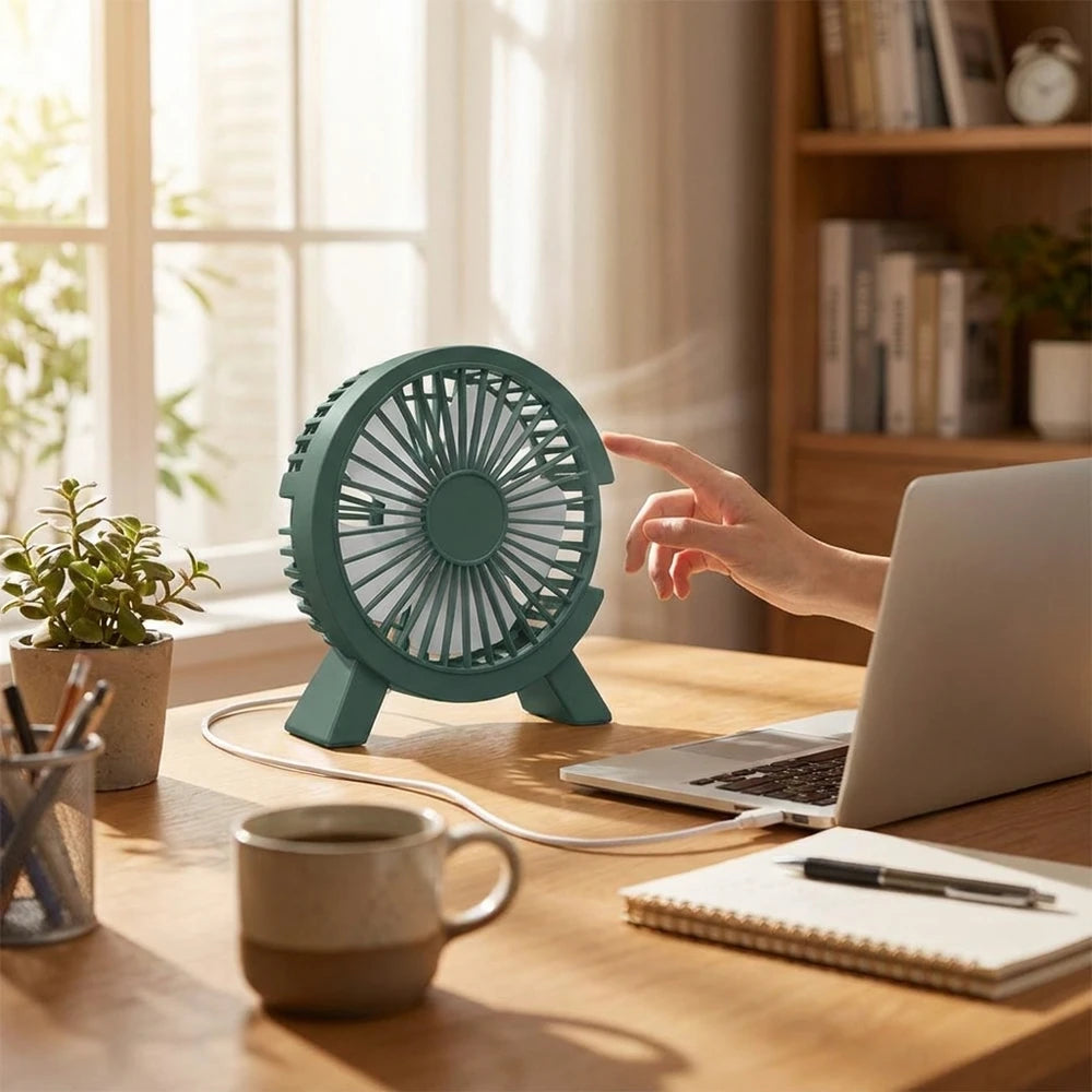 Mini USB Rechargeable Desk Fan for Dorm, Office & Travel