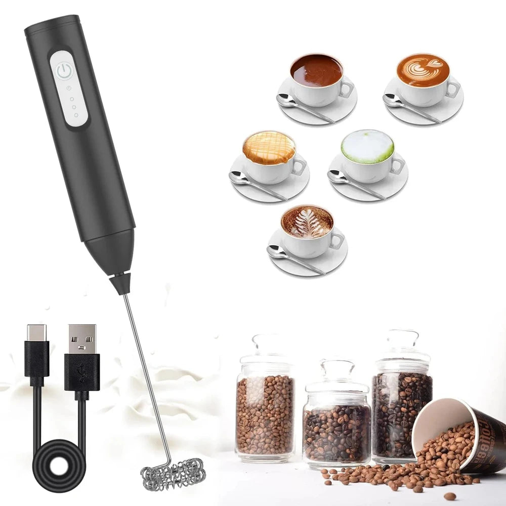 Mini USB Rechargeable Milk Frother, 3-Speed Handheld Mixer