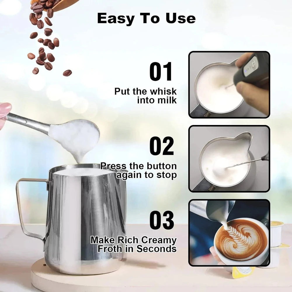 Mini USB Rechargeable Milk Frother, 3-Speed Handheld Mixer