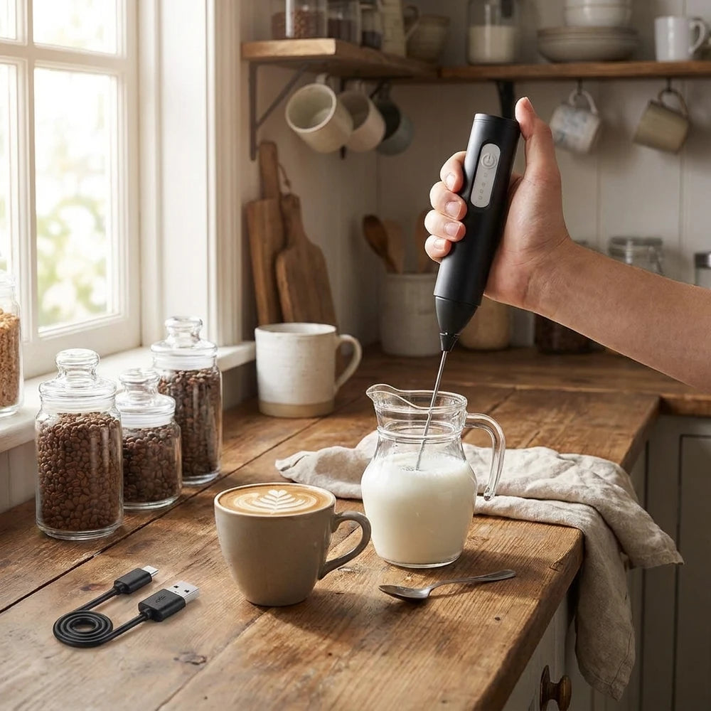 Mini USB Rechargeable Milk Frother, 3-Speed Handheld Mixer
