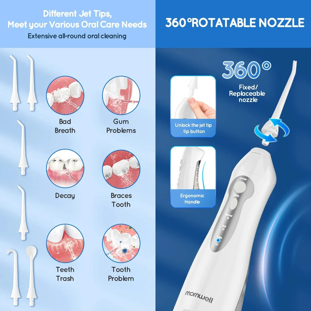 Mornwell D52 Cordless Water Flosser - 3 Modes, IPX7 Waterproof
