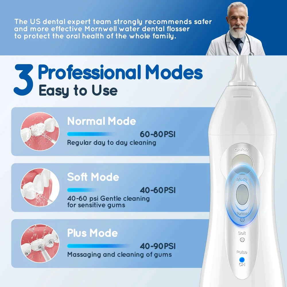 Mornwell D52 Cordless Water Flosser - 3 Modes, IPX7 Waterproof