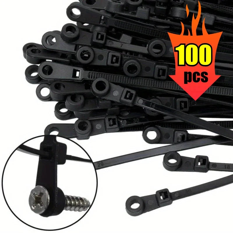 Mountable Nylon Cable Ties with Screw Hole – Self-Locking Wire Organizers