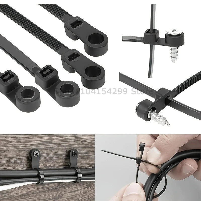 Mountable Nylon Cable Ties with Screw Hole – Self-Locking Wire Organizers