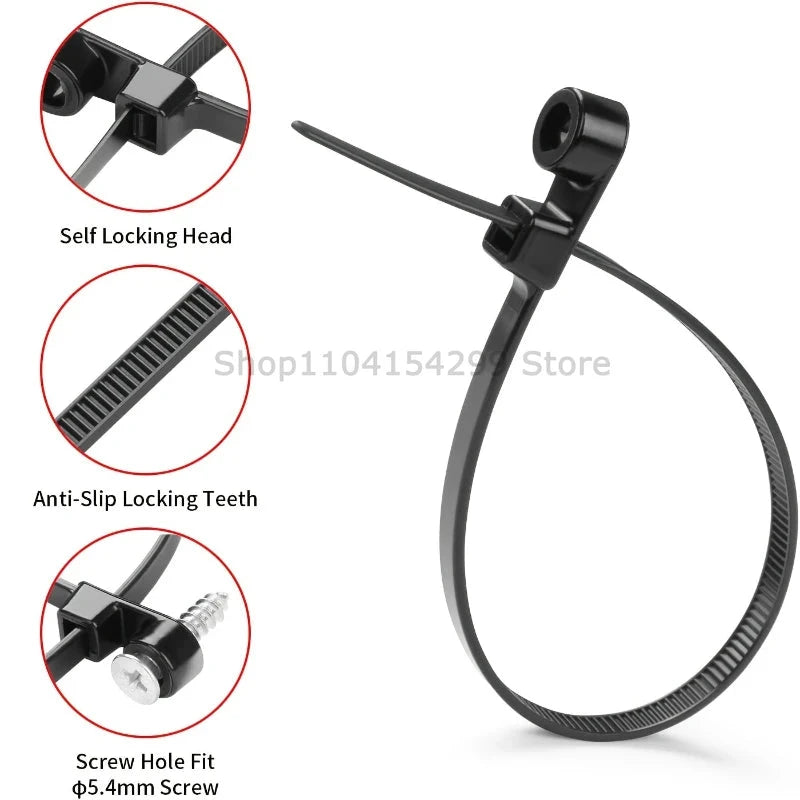 Mountable Nylon Cable Ties with Screw Hole – Self-Locking Wire Organizers
