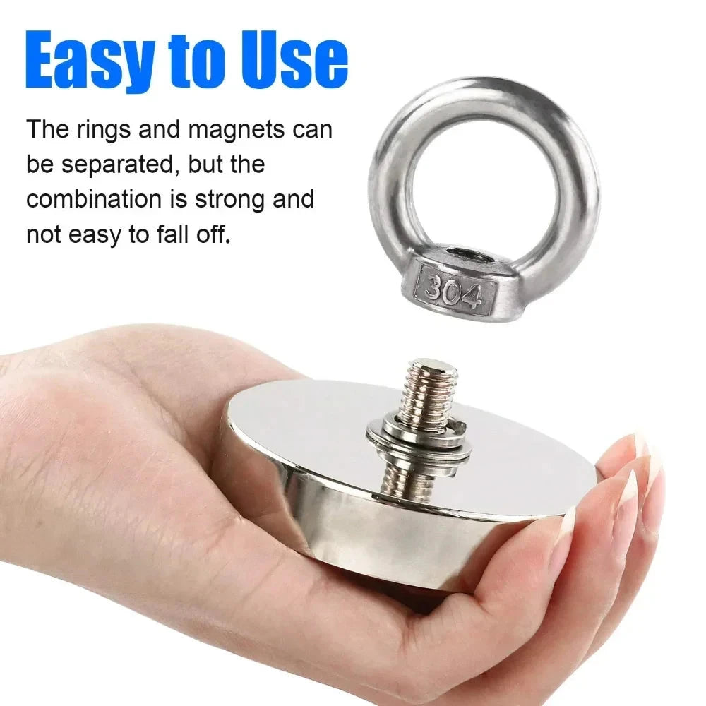 N52 Rare Earth Salvage Magnet Hook with Eyebolt & Countersunk Mount