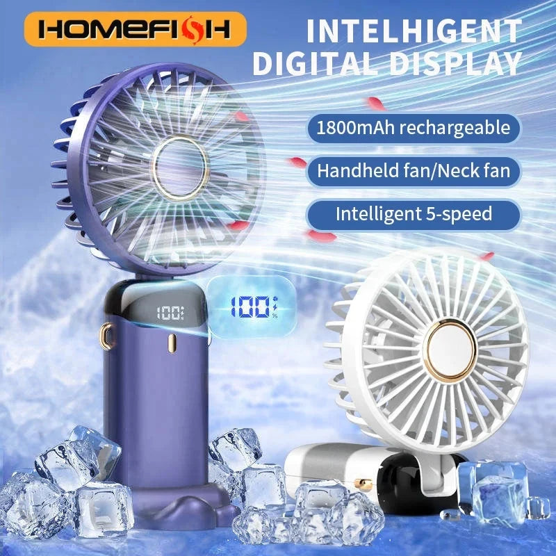 Portable Handheld Fan with LED Display - 5-Speed Adjustable Mini Fan