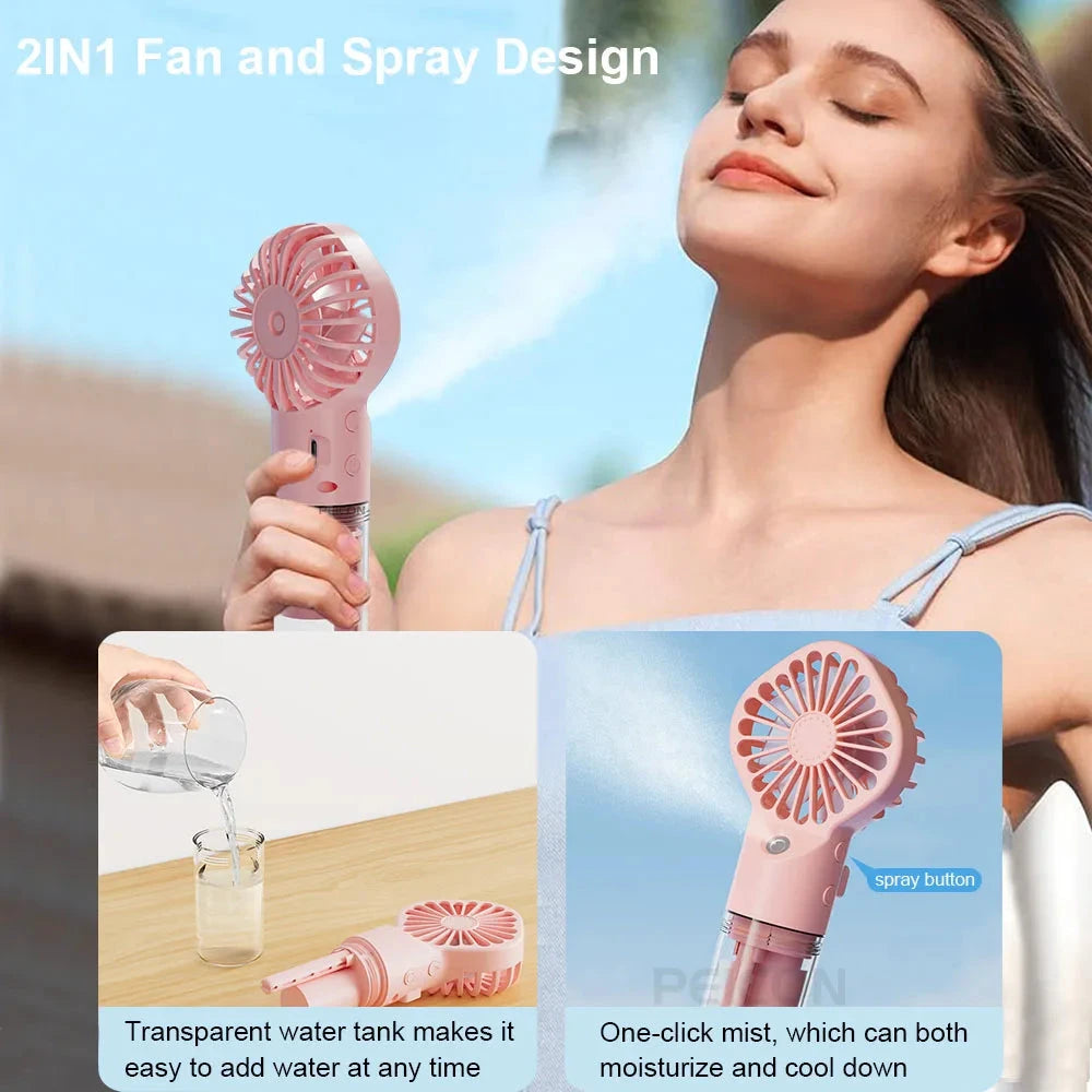 Portable Handheld Mist Spray Fan - USB Rechargeable, 4 Speeds