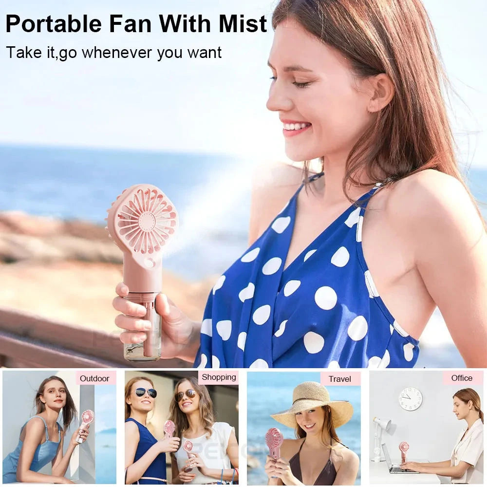 Portable Handheld Mist Spray Fan - USB Rechargeable, 4 Speeds