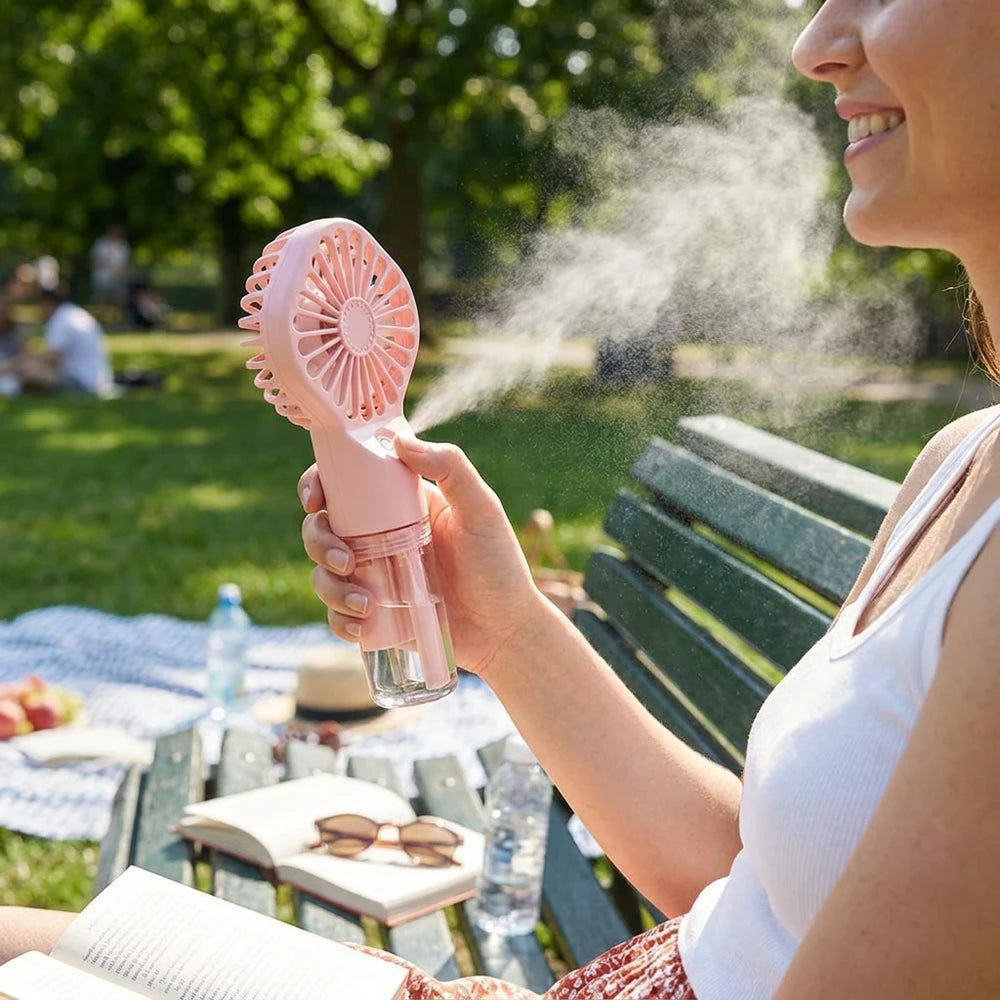 Portable Handheld Mist Spray Fan - USB Rechargeable, 4 Speeds