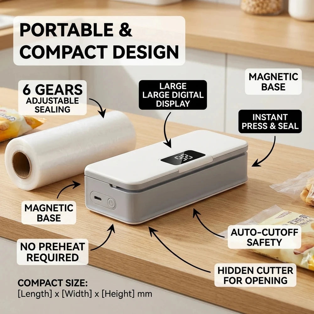 Portable Mini Bag Sealer with Cutter – Rechargeable Kitchen Heat Sealer