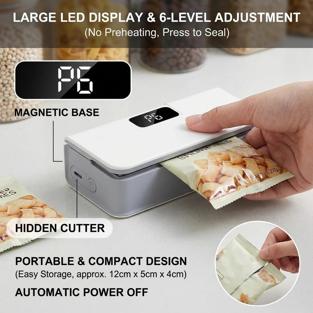 Portable Mini Bag Sealer with Cutter – Rechargeable Kitchen Heat Sealer