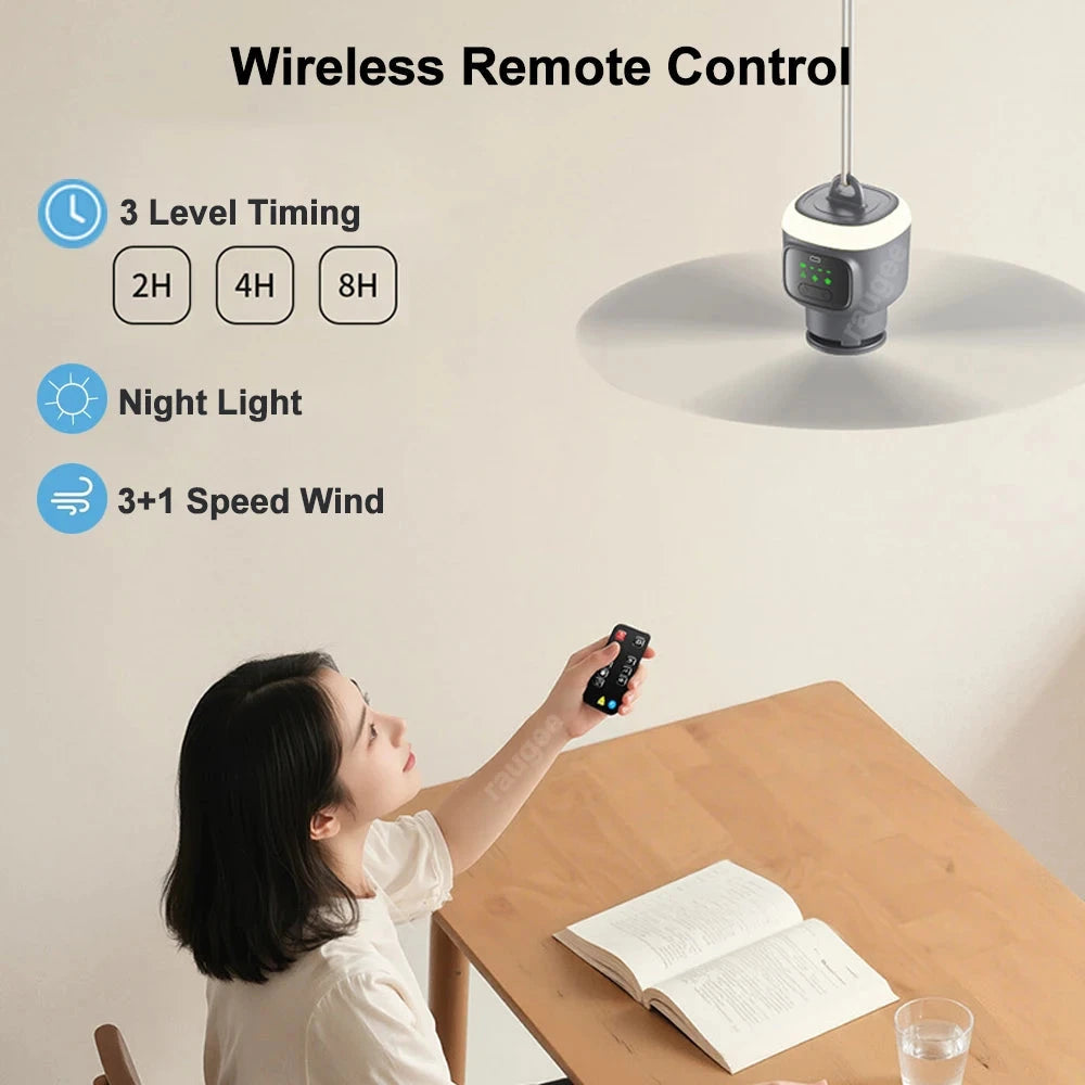 Portable Rechargeable Ceiling Fan with Remote & LED Light for Camping