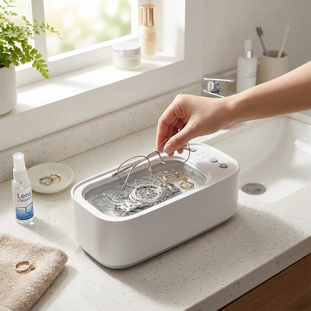 Portable Ultrasonic Cleaning Machine for Jewelry, Glasses & Makeup Tools