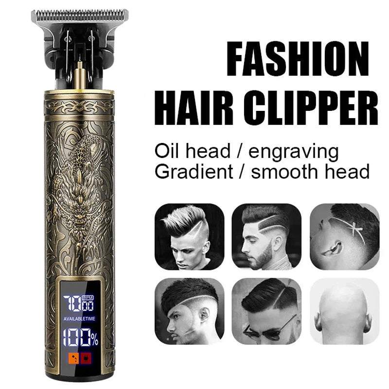 Professional Rechargeable Hair Clipper – Metal Barber Trimmer for Men